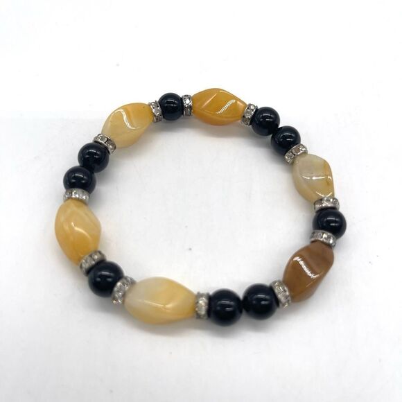 ButterJade & Faceted Flat Circle Agate with accent Gemstone Stretch Bracelet - Picture 1 of 3